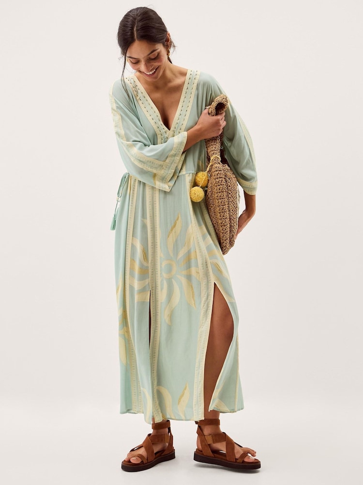 Monsoon Green Tashie Sun Print Midi Beach Dress - Image 1 of 5
