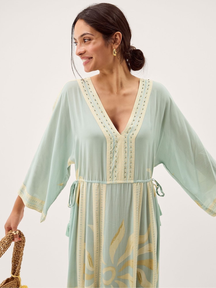 Womens Monsoon Green Tashie Sun Print Midi Beach Dress M (US 8-10)