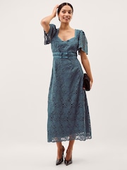 Monsoon Blue Regina Short Sleeve Lace Midi Dress - Image 1 of 5