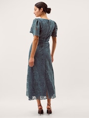 Monsoon Blue Regina Short Sleeve Lace Midi Dress - Image 2 of 5