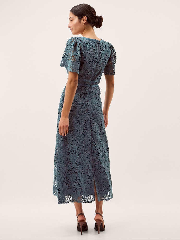 Monsoon Blue Regina Short Sleeve Lace Midi Dress - Image 2 of 5