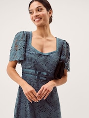 Monsoon Blue Regina Short Sleeve Lace Midi Dress - Image 3 of 5