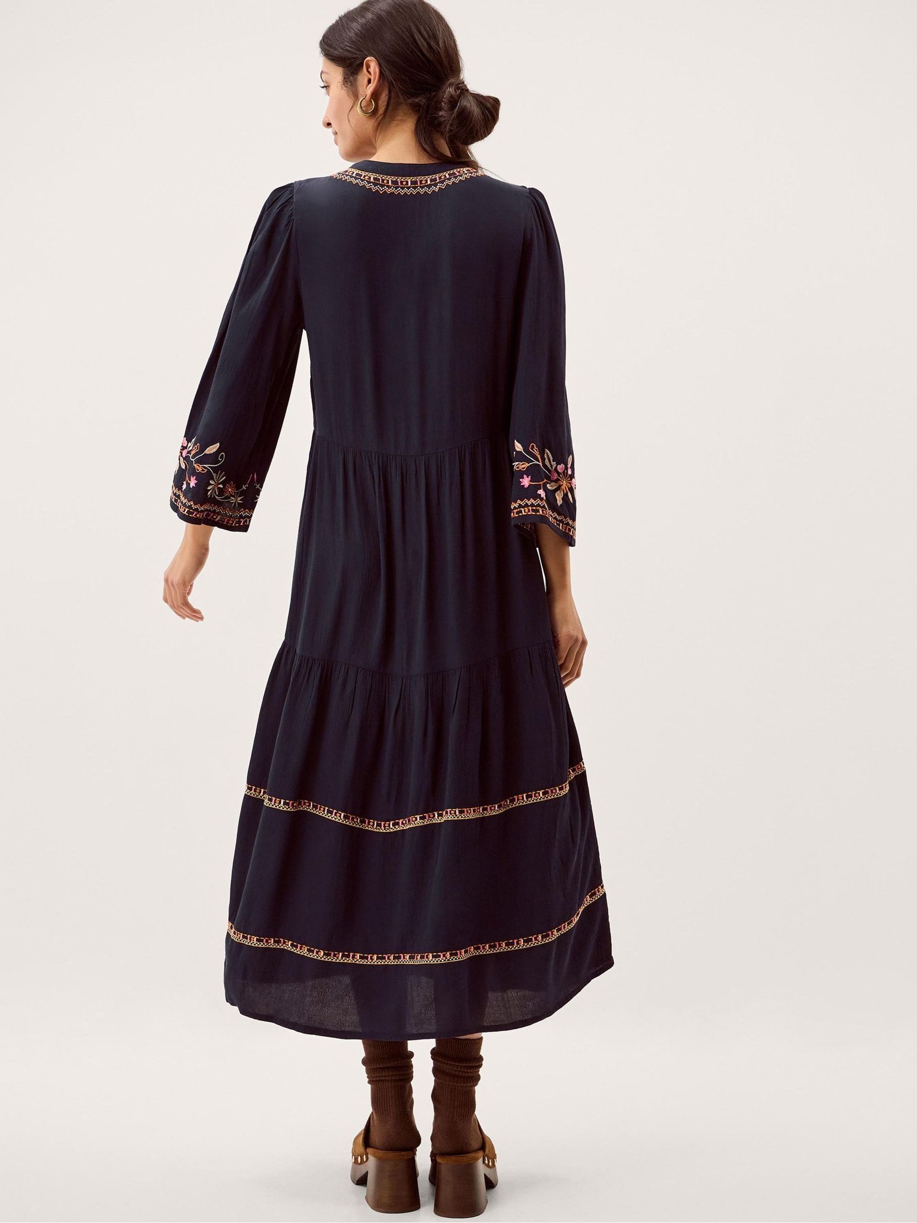Buy Monsoon Navy Lucie Floral Embroidered Cropped Long Sleeve Midi