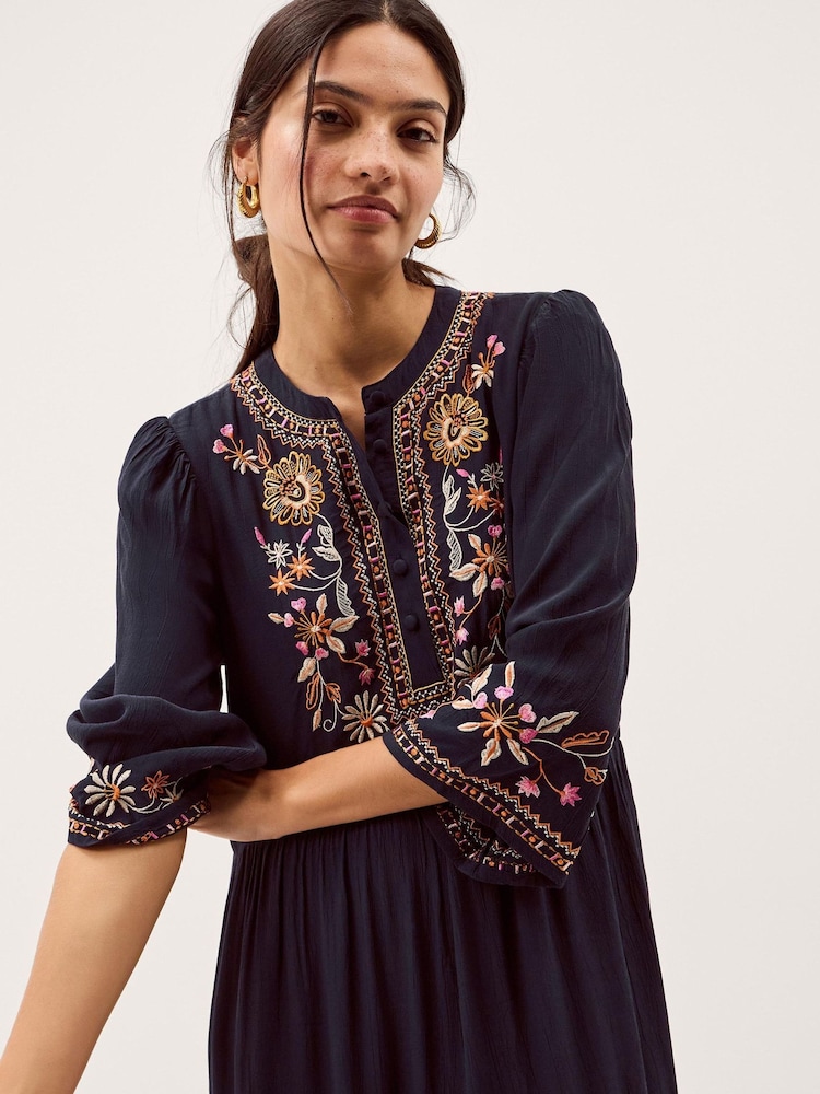 navy embroidered midi dress Embroidered Jayden Navy Wrap Midi Dress main image 0