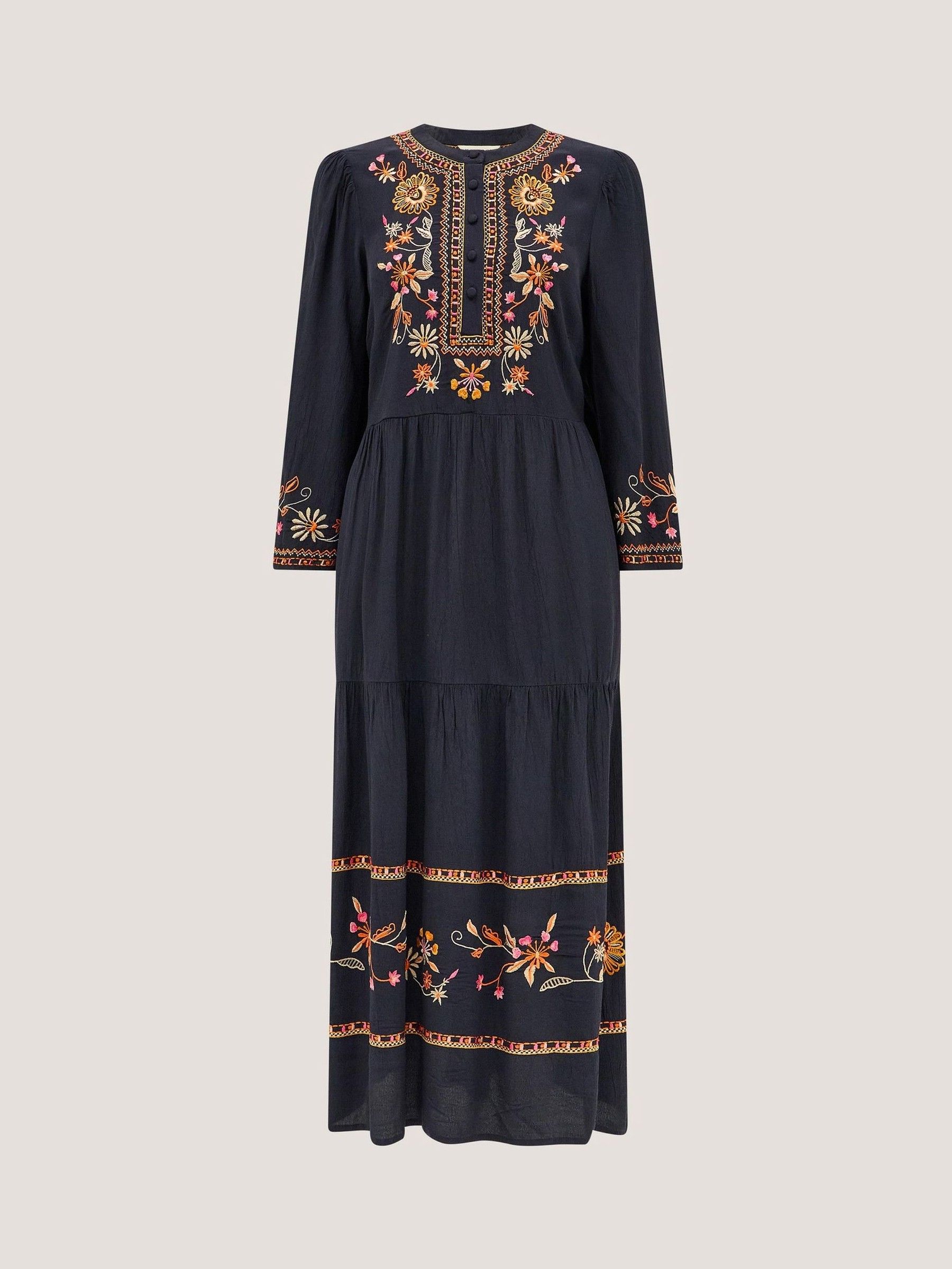 Womens Monsoon Navy Lucie Floral Embroidered Cropped Long Sleeve Midi Dress XXL (US 16-18)