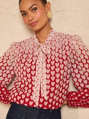 Love & Roses Red Heart Long Sleeve Pussybow Blouse - Image 2 of 4
