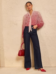 Love & Roses Red Heart Long Sleeve Pussybow Blouse - Image 3 of 4