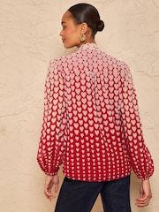 Love & Roses Red Heart Long Sleeve Pussybow Blouse - Image 4 of 4