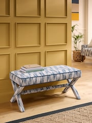 Nina Campbell Rowan Ikat Denim Blue Rosebury Bench - Image 1 of 7