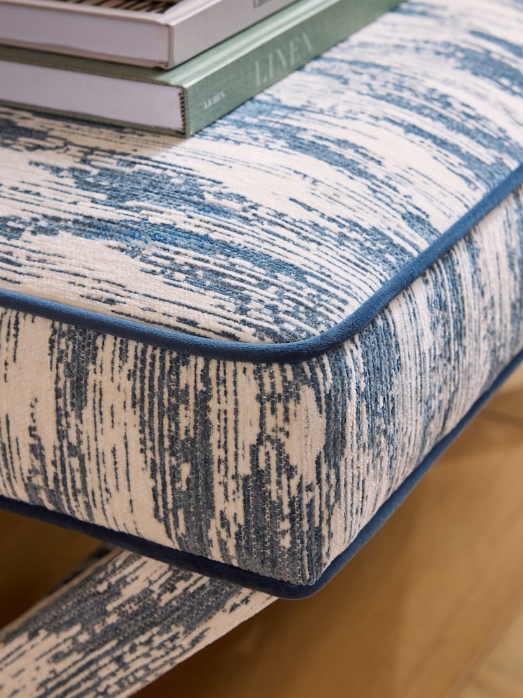 Nina Campbell Rowan Ikat Denim Blue Rosebury Bench - Image 2 of 7 Nina Campbell Rowan Ikat Denim Blue Rosebury Bench - Image 2 of 7