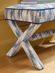 Nina Campbell Rowan Ikat Denim Blue Rosebury Bench - Image 3 of 7