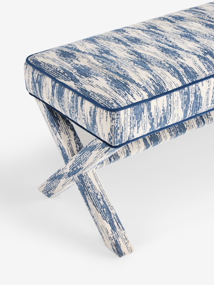 Nina Campbell Rowan Ikat Denim Blue Rosebury Bench - Image 7 of 7 Nina Campbell Rowan Ikat Denim Blue Rosebury Bench - Image 7 of 7