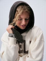 self. Charcoal Grey Knitted Hooded Scarf - Image 2 of 5