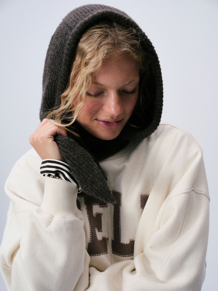 self. Charcoal Grey Knitted Hooded Scarf - Image 2 of 5