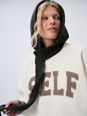 self. Charcoal Grey Knitted Hooded Scarf - Image 3 of 5