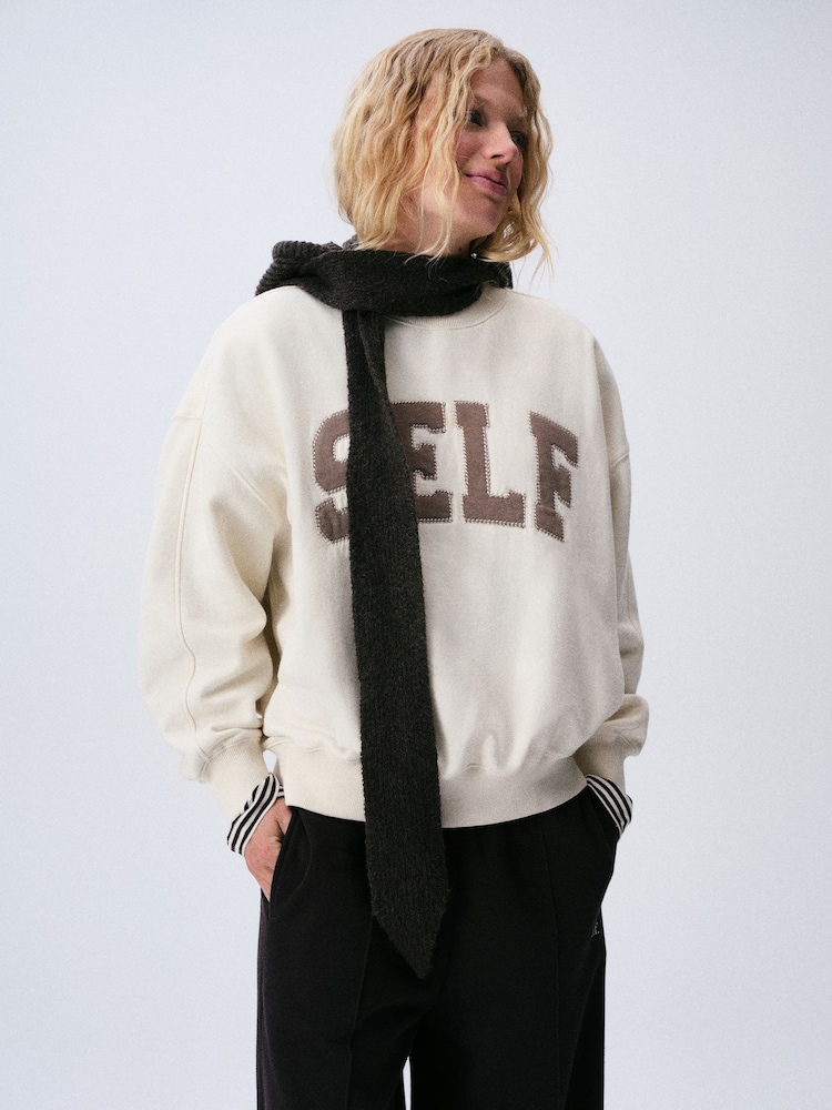 self. Charcoal Grey Knitted Hooded Scarf - Image 5 of 5
