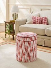 Nina Campbell Rowan Ikat Wine Red Rosebury Round Footstool - Image 1 of 5