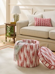 Nina Campbell Rowan Ikat Wine Red Rosebury Round Footstool - Image 2 of 5