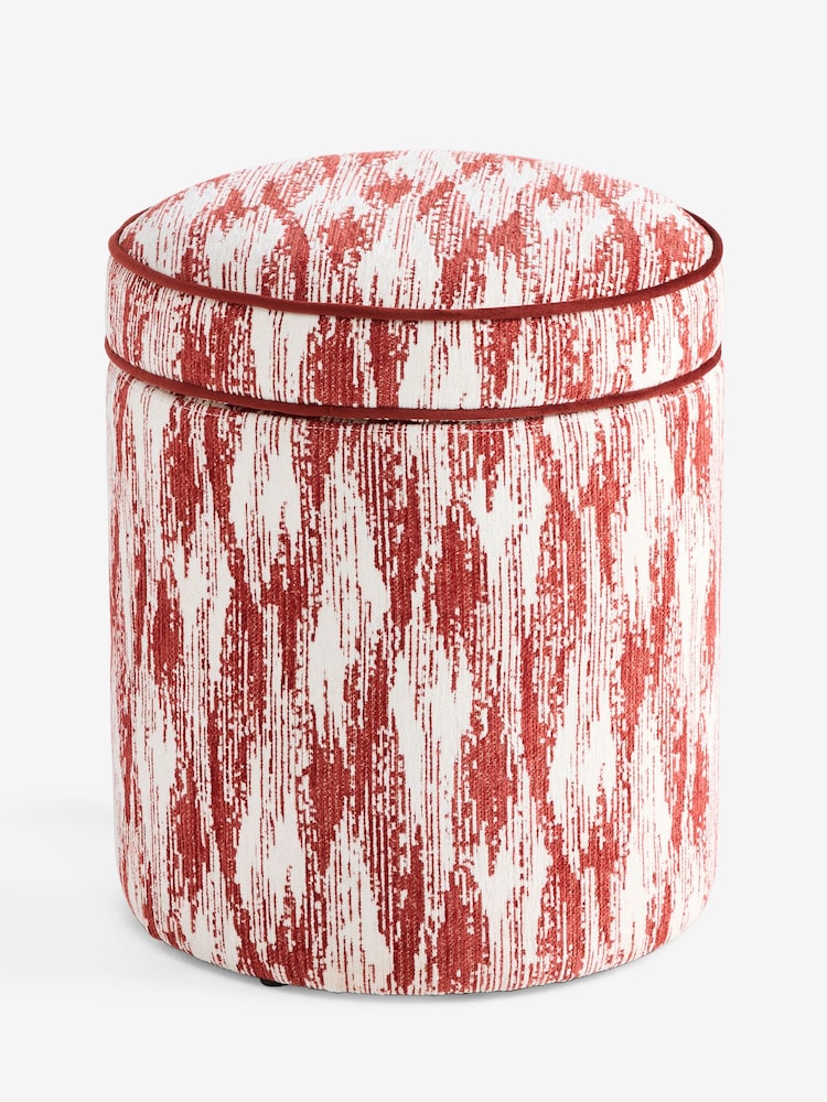 Nina Campbell Rowan Ikat Wine Red Rosebury Round Footstool - Image 5 of 5 Nina Campbell Rowan Ikat Wine Red Rosebury Round Footstool - Image 5 of 5