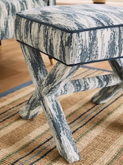 Nina Campbell Rowan Ikat Denim Blue Rosebury Square Footstool - Image 2 of 4