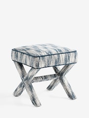 Nina Campbell Rowan Ikat Denim Blue Rosebury Square Footstool - Image 4 of 4