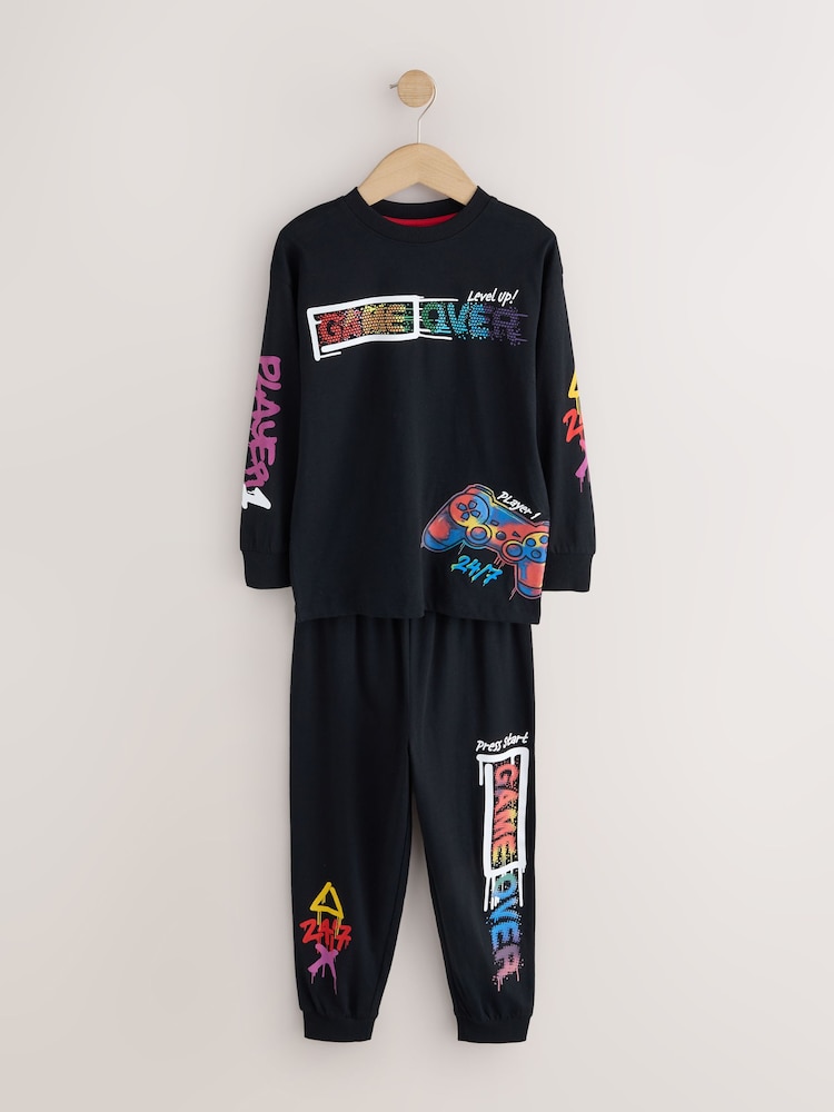 Rainbow Black Gamer Long Sleeve Pyjamas 2 Pack (3-16yrs) - Image 2 of 6 Rainbow Black Gamer Long Sleeve Pyjamas 2 Pack (3-16yrs) - Image 2 of 6