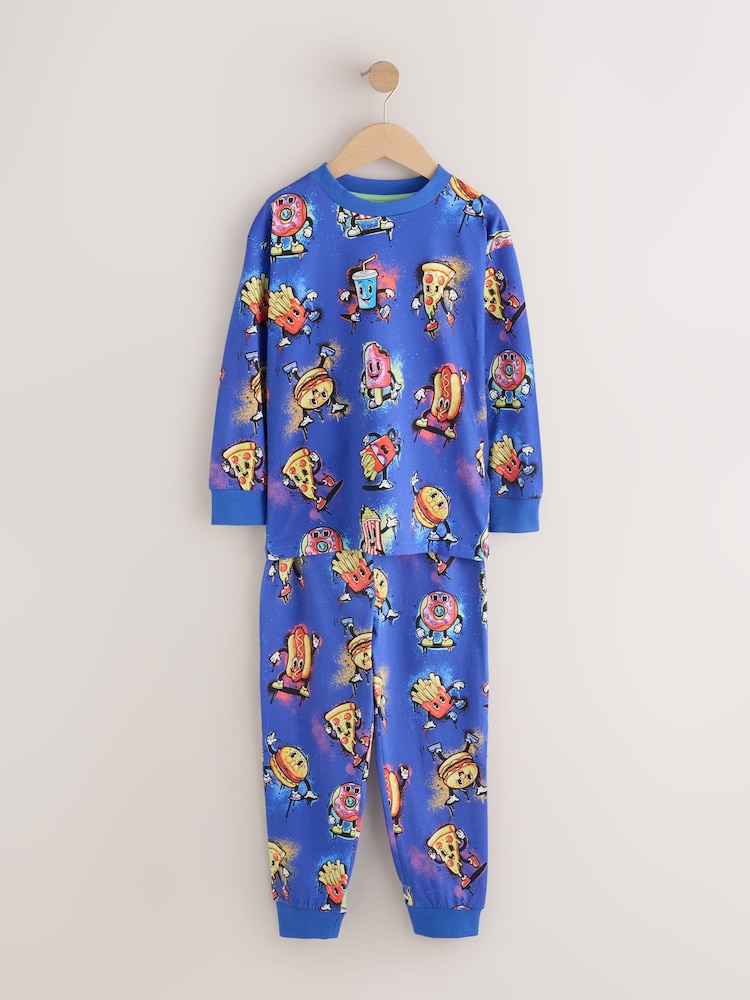 Blue Food Single Jogger Pyjamas (3-16yrs) - Image 1 of 4 Blue Food Single Jogger Pyjamas (3-16yrs) - Image 1 of 4