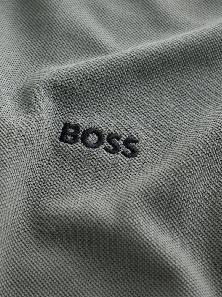 BOSS Dark Green Regular-Fit Paddy Tipped Collar Polo Shirt - Image 7 of 7