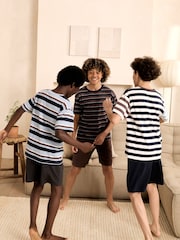 Blue/Brown/Ecru Stripe Short Pyjamas 3 Pack (3-16yrs) - Image 1 of 12