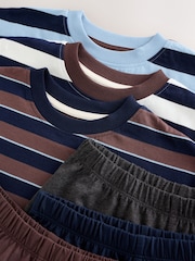 Blue/Brown/Ecru Stripe Short Pyjamas 3 Pack (3-16yrs) - Image 10 of 12