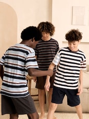 Blue/Brown/Ecru Stripe Short Pyjamas 3 Pack (3-16yrs) - Image 2 of 12