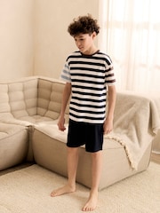 Blue/Brown/Ecru Stripe Short Pyjamas 3 Pack (3-16yrs) - Image 3 of 12