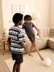 Blue/Brown/Ecru Stripe Short Pyjamas 3 Pack (3-16yrs) - Image 4 of 12