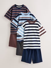 Blue/Brown/Ecru Stripe Short Pyjamas 3 Pack (3-16yrs) - Image 5 of 12