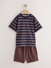 Blue/Brown/Ecru Stripe Short Pyjamas 3 Pack (3-16yrs) - Image 6 of 12