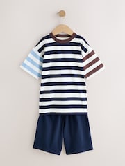 Blue/Brown/Ecru Stripe Short Pyjamas 3 Pack (3-16yrs) - Image 7 of 12