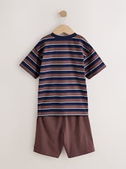 Blue/Brown/Ecru Stripe Short Pyjamas 3 Pack (3-16yrs) - Image 9 of 12
