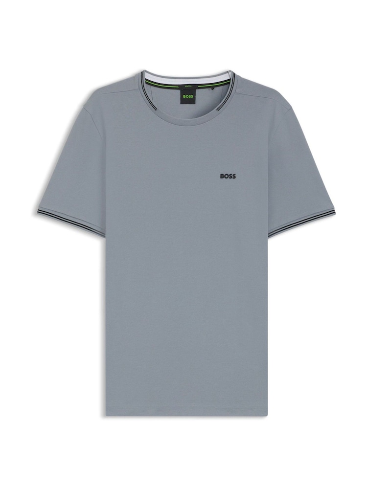 BOSS Grey Regular Fit Stretch Cotton Short Sleeve Tipped T-Shirt - Image 1 of 1