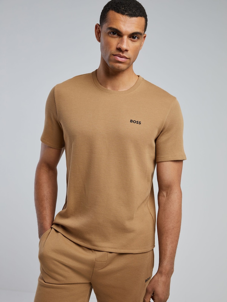 BOSS Tan Brown Short Sleeve Logo Waffle T-Shirt - Image 1 of 4
