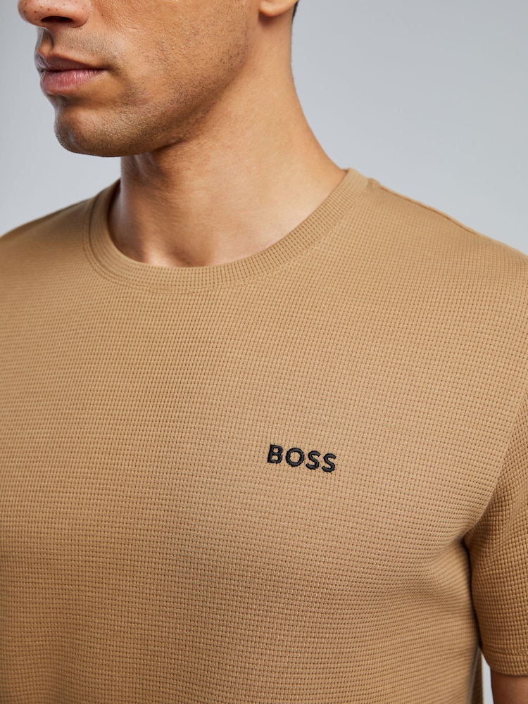 BOSS Tan Brown Short Sleeve Logo Waffle T-Shirt - Image 4 of 4
