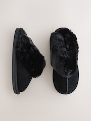 Black Faux Fur Lined Suede Mule Slippers - Image 1 of 5
