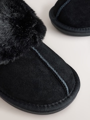Black Faux Fur Lined Suede Mule Slippers - Image 4 of 5