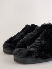 Black Faux Fur Lined Suede Mule Slippers - Image 5 of 5