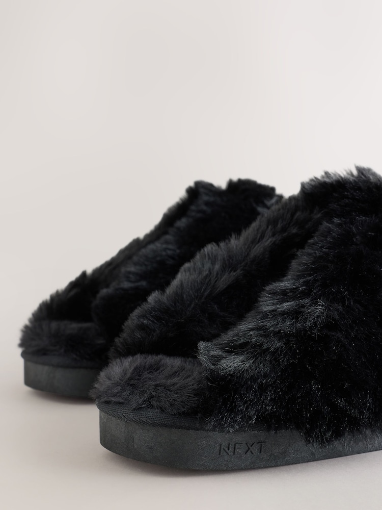 Black Faux Fur Lined Suede Mule Slippers - Image 5 of 5