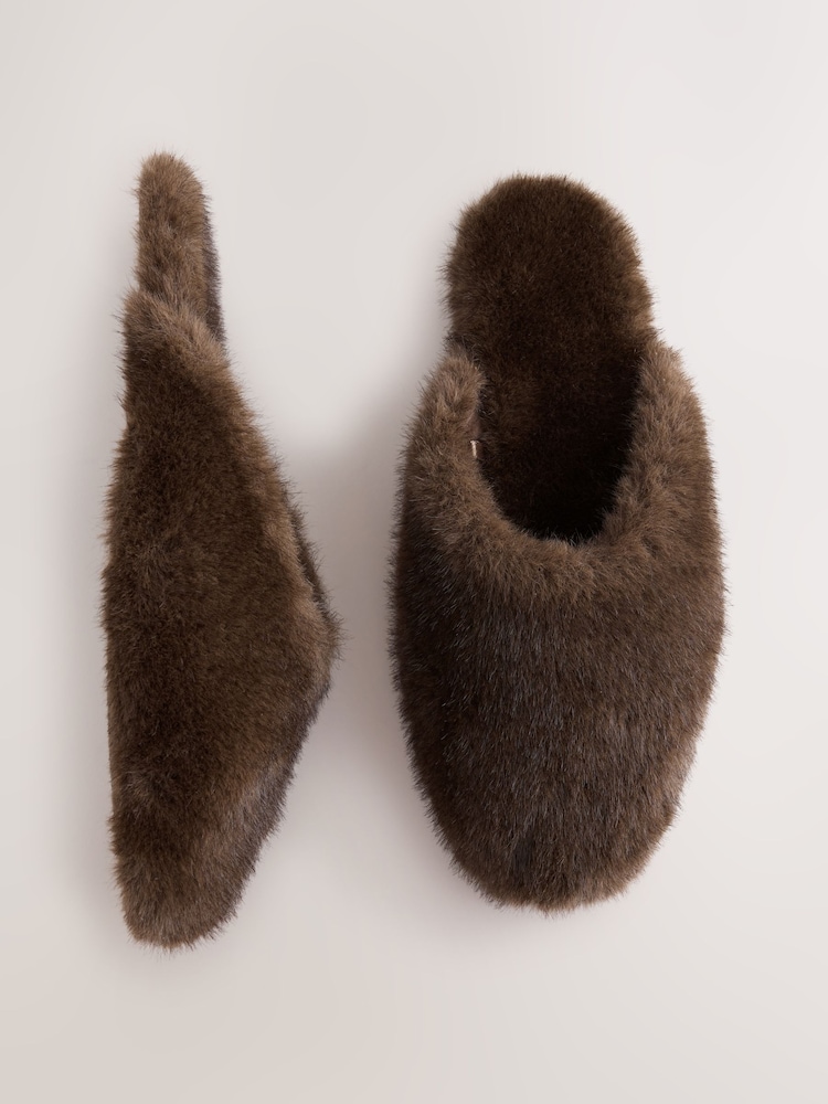 Chocolate Brown Fur Mule Slippers - Image 1 of 5