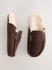 Chocolate Brown Suede Footbed Slippers - Image 1 of 8