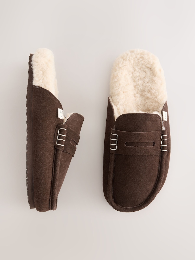 Chocolate Brown Suede Footbed Slippers - Image 1 of 8 Chocolate Brown Suede Footbed Slippers - Image 1 of 8