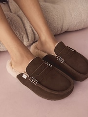 Chocolate Brown Suede Footbed Slippers - Image 4 of 8