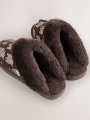 Chocolate Brown Faux Fur Lined Suede Mule Slippers - Image 4 of 6