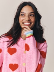 Little Bird by Jools Oliver Pink & Red Eyelash Heart Cardigan - Image 2 of 5